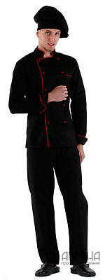Куртка шеф-повара черная с длинным рукавом с манжетом (отделка красный кант) 00002, набор из 5 штук
