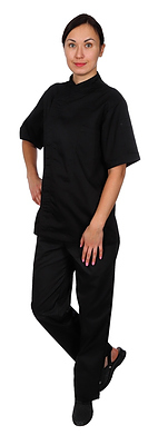 Куртка шеф-повара премиум черная рукав короткий (отделка черный кант) 00014, набор из 5 штук