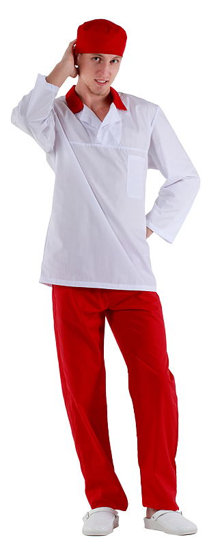 Куртка работника кухни мужская белая с красным воротником 00100, набор из 5 штук