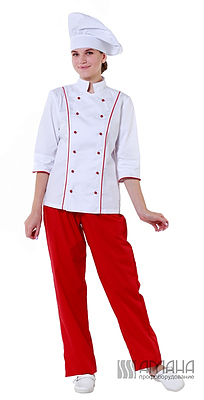 Куртка шеф-повара белая женская рукав 3/4 на манжете (отделка красный кант) 00016, набор из 5 штук