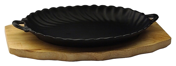 Сковорода порционная Luxstahl DSU-S-SD big 270х190 мм, чугун, с двумя ручками, на деревянной подставке - фото №1