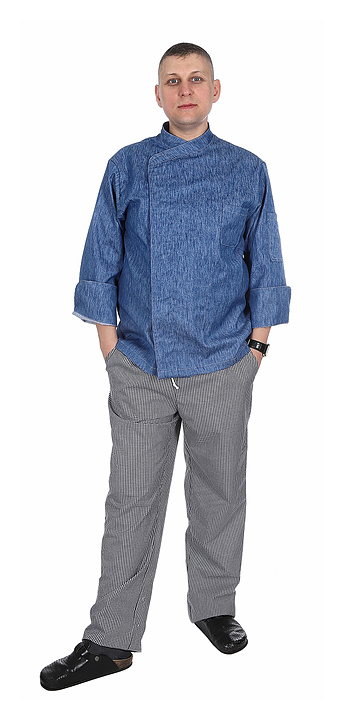 Клён Куртка шеф-повара премиум джинсовая рукав длинный с манжетом 00012, набор из 5 штук - фото №1