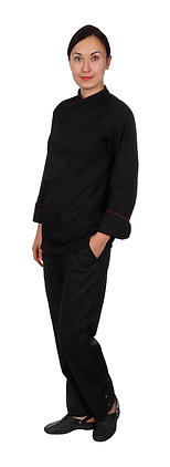 Клён Куртка шеф-повара премиум черная рукав длинный с манжетом (отделка бордовый кант) 00012, набор из 5 штук - фото №1