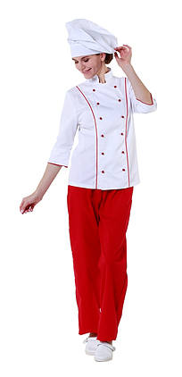Клён Куртка шеф-повара белая женская рукав 3/4 на манжете (отделка красный кант) 00016, набор из 5 штук - фото №2