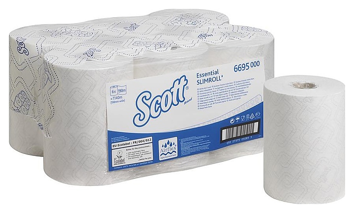 Полотенца бумажные для диспенсера Kimberly-Clark Scott Essential Slimroll 6695 рулонные 19х19,8 см, 6х190 метров - фото №1