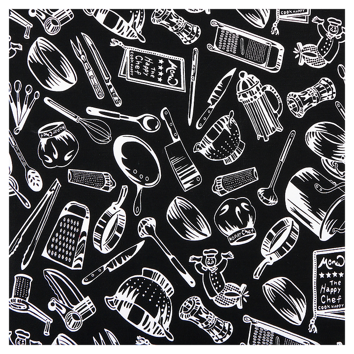 Клён Фартук «Гриль» поварёшки и кастрюли на чёрном фоне 00301, набор из 5 штук - фото №3