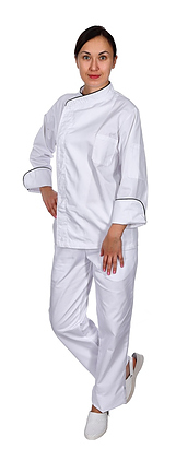 Клён Куртка шеф-повара премиум белая рукав длинный с манжетом (отделка черный кант) 00012, набор из 5 штук - фото №1