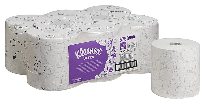 Полотенца бумажные для диспенсера Kimberly-Clark Kleenex Ultra 6780 рулонные 15х19,8 см, 6х150 метров - фото №1