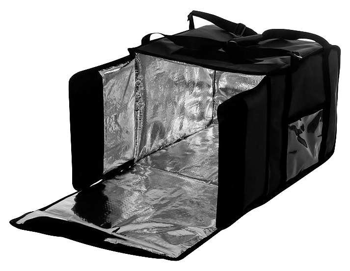 Термосумка Luxstahl на 9-10 пицц 350х350х500 мм фольгированная с вентиляцией черная - фото №1