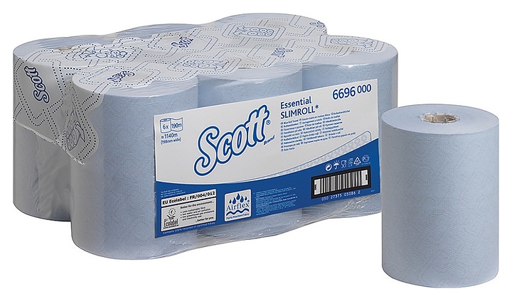 Полотенца бумажные для диспенсера Kimberly-Clark Scott Essential Slimroll 6696 рулонные 19х19,8 см, 6х190 метров - фото №1