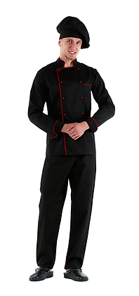 Клён Куртка шеф-повара черная с длинным рукавом с манжетом (отделка красный кант) 00002, набор из 5 штук - фото №2