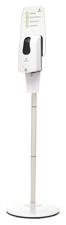 Комплект мобильной стойки для дезинфекции рук BINELE SF08AW с наливным сенсорным диспенсером, белая - фото №2