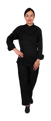 Клён Куртка шеф-повара премиум черная рукав длинный с манжетом (отделка бордовый кант) 00012, набор из 5 штук - фото №2