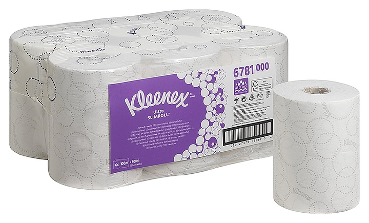 Полотенца бумажные для диспенсера Kimberly-Clark Kleenex Ultra Slimroll 6781 рулонные 10х19,8 см, 6х100 метров - фото №1