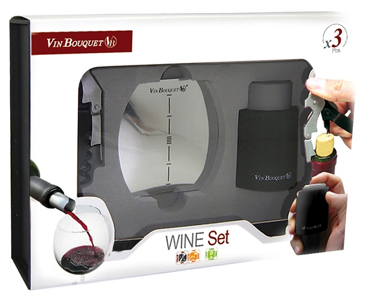 Набор для вина Vin Bouquet FI 025 SET двухступенчатый штопор, пробка-насос 2в1, пластины - каплеуловители - фото №1