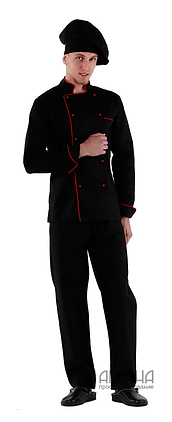 Клён Куртка шеф-повара черная с длинным рукавом с манжетом (отделка красный кант) 00002, набор из 5 штук - фото №1