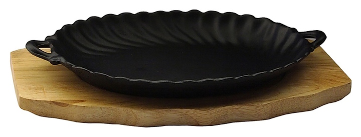 Сковорода порционная Luxstahl DSU-S-SD small 245х170 мм, чугун, с двумя ручками, на деревянной подставке - фото №1