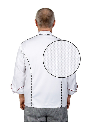 Клён Куртка шеф-повара премиум белая рукав длинный с манжетом (отделка бордовый кант) 00012, набор из 5 штук - фото №7