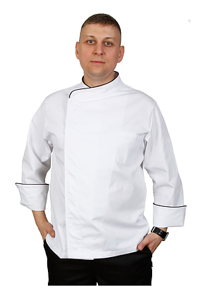 Клён Куртка шеф-повара премиум белая рукав длинный с манжетом (отделка черный кант) 00012, набор из 5 штук - фото №4
