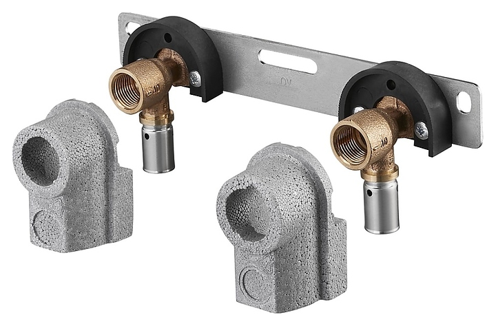 Шина монтажная прямая с 2 пресс-водорозетками Oventrop Cofit P 1518183, PN 10, 16х2 мм - Rp 1/2