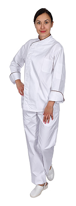 Клён Куртка шеф-повара премиум белая рукав длинный с манжетом (отделка бордовый кант) 00012, набор из 5 штук - фото №1