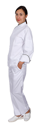 Клён Куртка шеф-повара премиум белая рукав длинный с манжетом (отделка черный кант) 00012, набор из 5 штук - фото №5