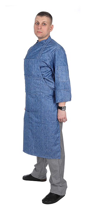 Клён Фартук «Гриль» джинсовый на кнопках и с двумя карманами 00301, набор из 5 штук - фото №3