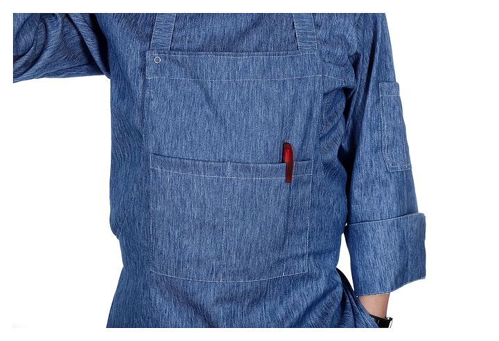 Клён Фартук «Гриль» джинсовый на кнопках и с двумя карманами 00301, набор из 5 штук - фото №4