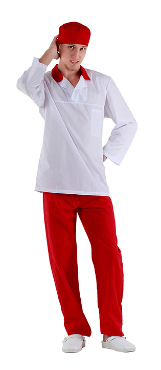 Клён Куртка работника кухни мужская белая с красным воротником 00100, набор из 5 штук - фото №1