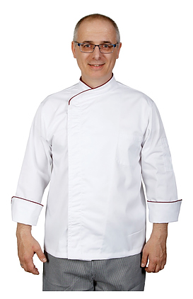 Клён Куртка шеф-повара премиум белая рукав длинный с манжетом (отделка бордовый кант) 00012, набор из 5 штук - фото №8