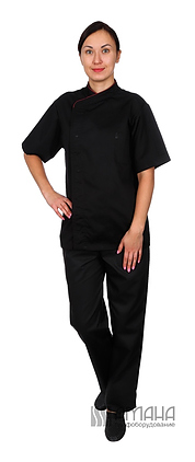 Клён Куртка шеф-повара премиум черная рукав короткий (отделка бордовый кант) 00014, набор из 5 штук - фото №1