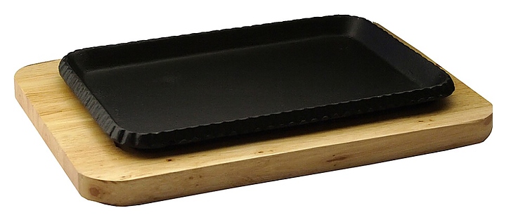 Сковорода порционная Luxstahl DSU-S-26cm 260х170 мм, чугун, на деревянной подставке - фото №1
