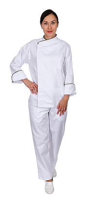 Клён Куртка шеф-повара премиум белая рукав длинный с манжетом (отделка черный кант) 00012, набор из 5 штук - фото №2