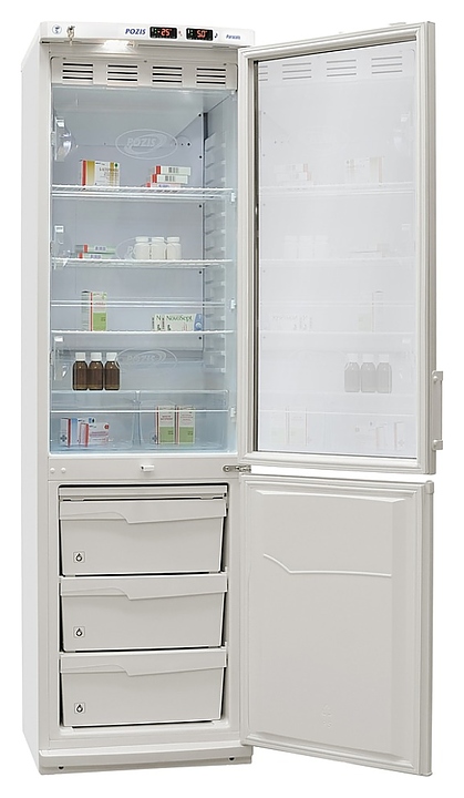 Холодильник лабораторный POZIS ХЛ-340 тонир. дверь + метал. дверь, серебро - фото №1