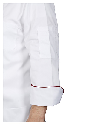 Клён Куртка шеф-повара премиум белая рукав длинный с манжетом (отделка бордовый кант) 00012, набор из 5 штук - фото №6