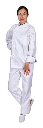 Клён Куртка шеф-повара премиум белая рукав длинный с манжетом (отделка бордовый кант) 00012, набор из 5 штук - фото №2